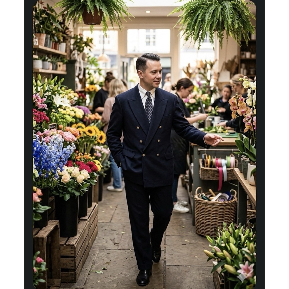 Vintage USA Stafford Double-Breasted Blazer Suit Coat 48R Men Gold Buttons